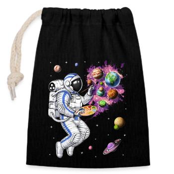 Astronaute de l’espace Peintre - Sac cadeau en coton avec cordon (14 x 20 cm) - noir - Devant