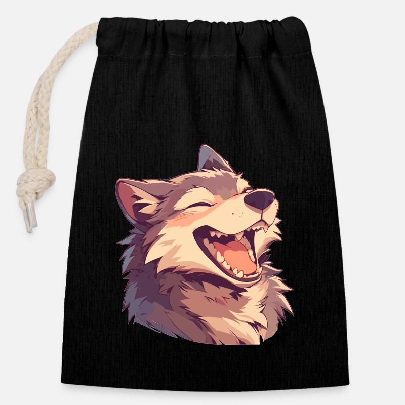 Loups Loup - Sac cadeau en coton avec cordon (14 x 20 cm) - noir