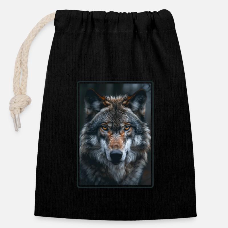 Wölfe Wolf - Verschließbarer Geschenkbeutel aus Baumwolle (14x20cm) - Schwarz