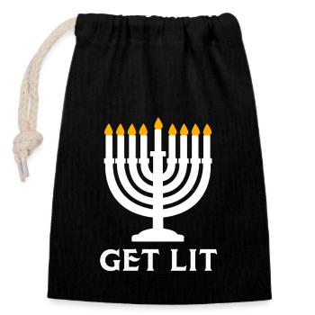 Chanukkah - Verschließbarer Geschenkbeutel aus Baumwolle (14x20cm) - Schwarz - Vorne
