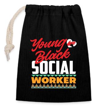 Young Black Social Workers - Closable cotton gift bag (14x20cm) - black - Front