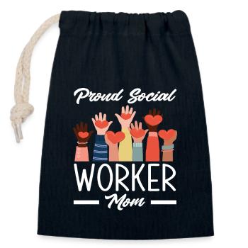Proud social worker mom - Closable cotton gift bag (14x20cm) - navy - Front