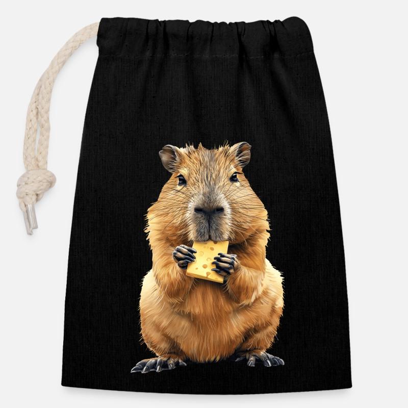 capybara - Closable cotton gift bag (14x20cm) - black