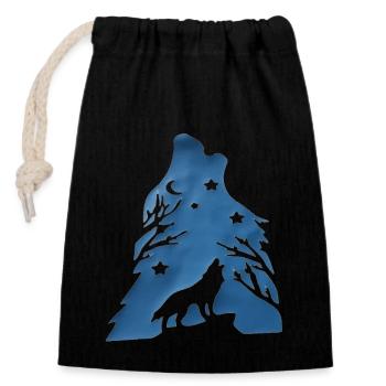 loup hurle nuit - Sac cadeau en coton avec cordon (14 x 20 cm) - noir - Devant