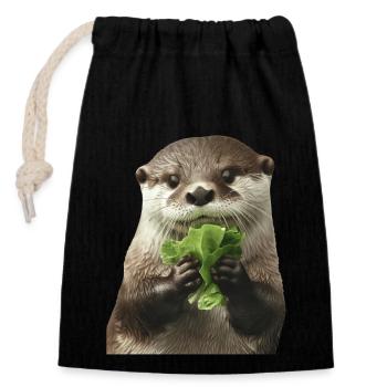 Otter - Closable cotton gift bag (14x20cm) - black - Front