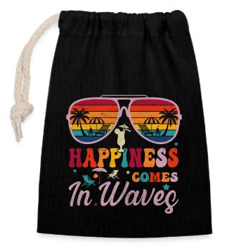 Le bonheur vient par vagues - Sac cadeau en coton avec cordon (14 x 20 cm) - noir - Devant