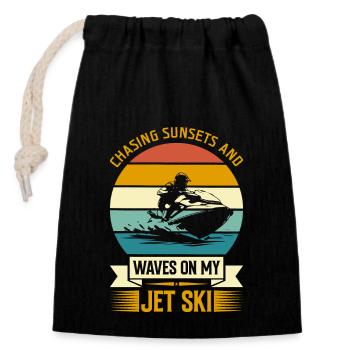 À la poursuite des couchers de soleil et des vagues sur mon jet ski. - Sac cadeau en coton avec cordon (14 x 20 cm) - noir - Devant