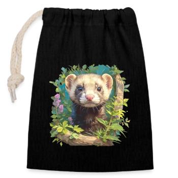 Ferret Frettchen - Verschließbarer Geschenkbeutel aus Baumwolle (14x20cm) - Schwarz - Vorne