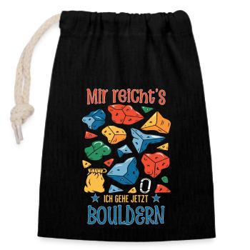 Ich gehe jetzt Bouldern | Cooles Boulder Design - Verschließbarer Geschenkbeutel aus Baumwolle (14x20cm) - Schwarz - Vorne