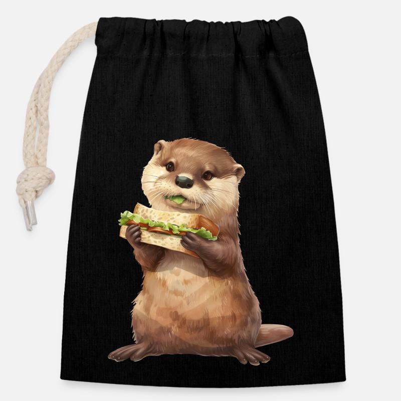 Otter - Verschließbarer Geschenkbeutel aus Baumwolle (14x20cm) - Schwarz