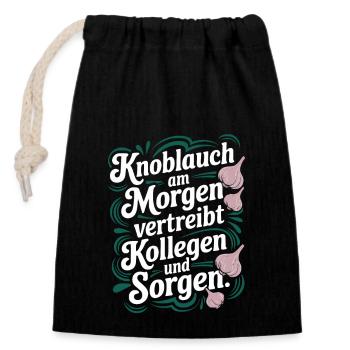 Knoblauch am Morgen - Knobi Kollegen Geschenk - Verschließbarer Geschenkbeutel aus Baumwolle (14x20cm) - Schwarz - Vorne