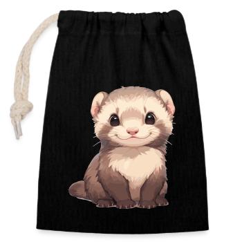 Ferret Frettchen - Verschließbarer Geschenkbeutel aus Baumwolle (14x20cm) - Schwarz - Vorne