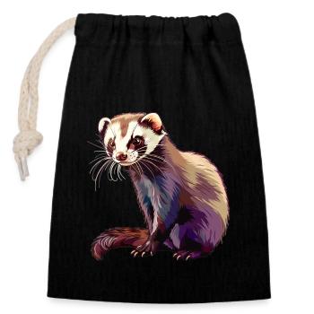 Ferret Frettchen - Verschließbarer Geschenkbeutel aus Baumwolle (14x20cm) - Schwarz - Vorne
