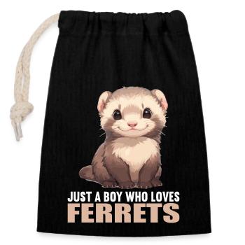 Ferret Frettchen - Verschließbarer Geschenkbeutel aus Baumwolle (14x20cm) - Schwarz - Vorne