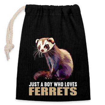 Ferret Frettchen - Verschließbarer Geschenkbeutel aus Baumwolle (14x20cm) - Schwarz - Vorne