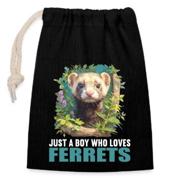 Ferret Frettchen - Verschließbarer Geschenkbeutel aus Baumwolle (14x20cm) - Schwarz - Vorne