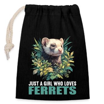 Ferret Frettchen - Verschließbarer Geschenkbeutel aus Baumwolle (14x20cm) - Schwarz - Vorne