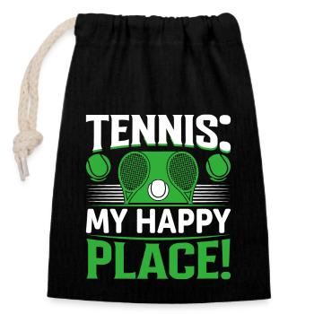 Tennis: Mein glücklicher Ort! - Verschließbarer Geschenkbeutel aus Baumwolle (14x20cm) - Schwarz - Vorne