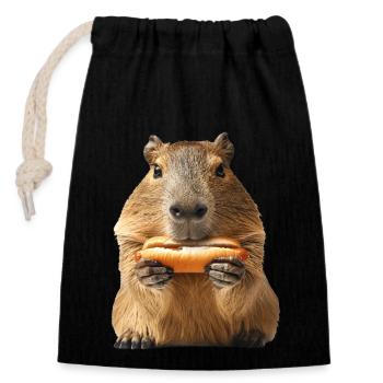 Capybara - Closable cotton gift bag (14x20cm) - black - Front