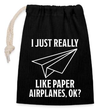 Avion en papier disant blague Avion en papier cadeau - Sac cadeau en coton avec cordon (14 x 20 cm) - noir - Devant