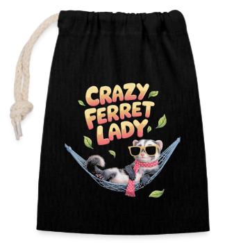 Crazy Ferret Lady Relax Hängematte Spaß - Verschließbarer Geschenkbeutel aus Baumwolle (14x20cm) - Schwarz - Vorne