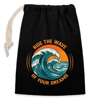 Surfez sur la vague de vos rêves. - Sac cadeau en coton avec cordon (14 x 20 cm) - noir - Devant