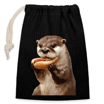 Otter - Closable cotton gift bag (14x20cm) - black - Front
