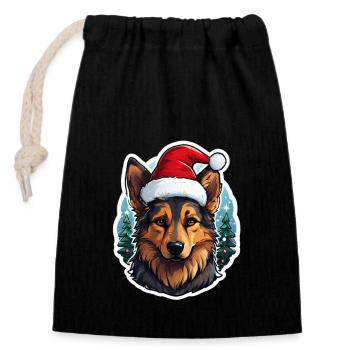 Chien de berger - Sac cadeau en coton avec cordon (14 x 20 cm) - noir - Devant