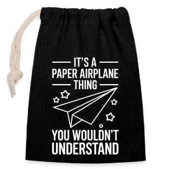 Avion en papier disant blague Avion en papier cadeau - Sac cadeau en coton avec cordon (14 x 20 cm) - noir - Devant