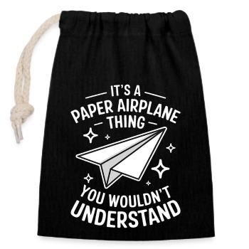 Avion en papier disant blague Avion en papier cadeau - Sac cadeau en coton avec cordon (14 x 20 cm) - noir - Devant