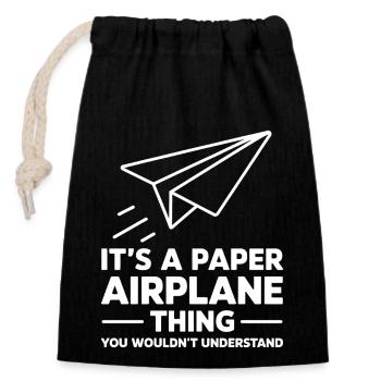 Avion en papier disant blague Avion en papier cadeau - Sac cadeau en coton avec cordon (14 x 20 cm) - noir - Devant