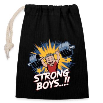 STRONG BOYS - Closable cotton gift bag (14x20cm) - black - Front