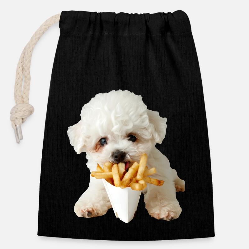 Bichon Frisé - Verschließbarer Geschenkbeutel aus Baumwolle (14x20cm) - Schwarz