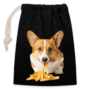 Welsh Corgi Pembroke - Verschließbarer Geschenkbeutel aus Baumwolle (14x20cm) - Schwarz - Vorne
