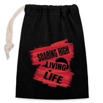 Soaring High Living Life – Paragliding Design - Closable cotton gift bag (14x20cm) - black - Front