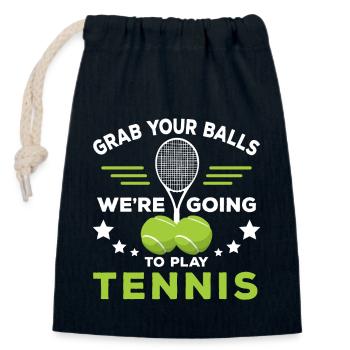 Schnapp dir die Bälle, wir werden Tennis spielen - Verschließbarer Geschenkbeutel aus Baumwolle (14x20cm) - Navy - Vorne