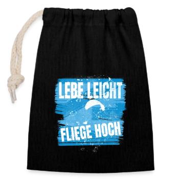 Lebe leicht, fliege hoch - Verschließbarer Geschenkbeutel aus Baumwolle (14x20cm) - Schwarz - Vorne