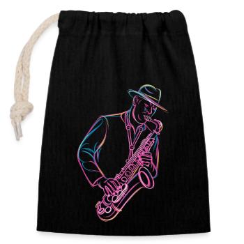 Jazz Musiker mit Saxophon im Vintage Stil - Verschließbarer Geschenkbeutel aus Baumwolle (14x20cm) - Schwarz - Vorne