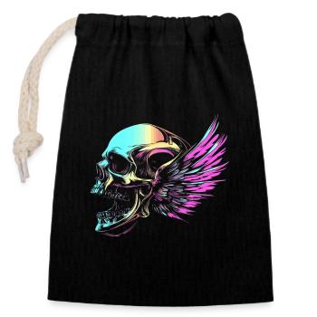 Skull with wings for bikers – colorful retro look - Closable cotton gift bag (14x20cm) - black - Front