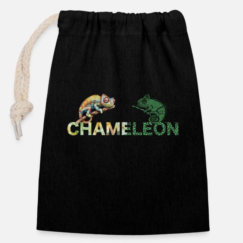 Buntes Chamäleon Colorful Chameleon - Closable cotton gift bag (14x20cm) - black