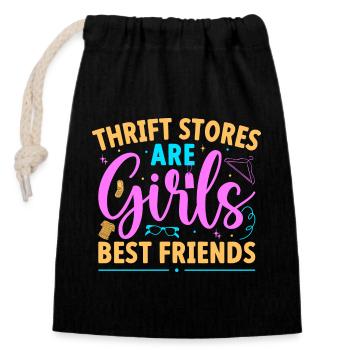 Thrift Shopper Are Girls Best Friends Friperie - Sac cadeau en coton avec cordon (14 x 20 cm) - noir - Devant