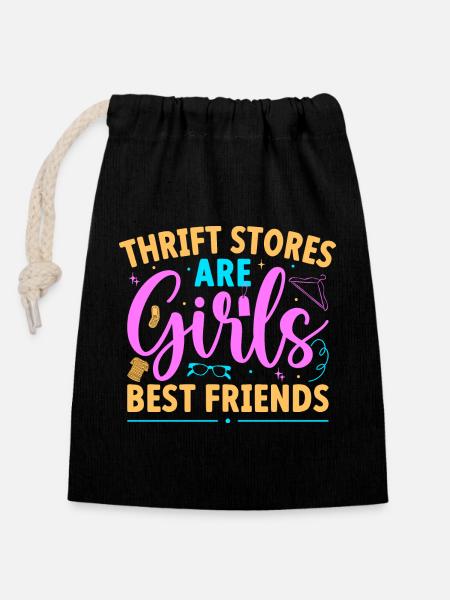 Thrift Shopper Are Girls Best Friends Thrift Store - Verschließbarer Geschenkbeutel aus Baumwolle (14x20cm) - Schwarz