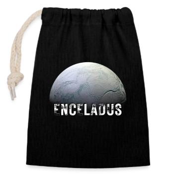 Enceladus - Saturn Mond - Verschließbarer Geschenkbeutel aus Baumwolle (14x20cm) - Schwarz - Vorne