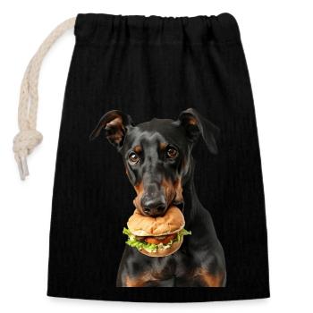 Doberman - Sac cadeau en coton avec cordon (14 x 20 cm) - noir - Devant