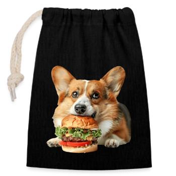 Welsh Corgi Pembroke - Verschließbarer Geschenkbeutel aus Baumwolle (14x20cm) - Schwarz - Vorne