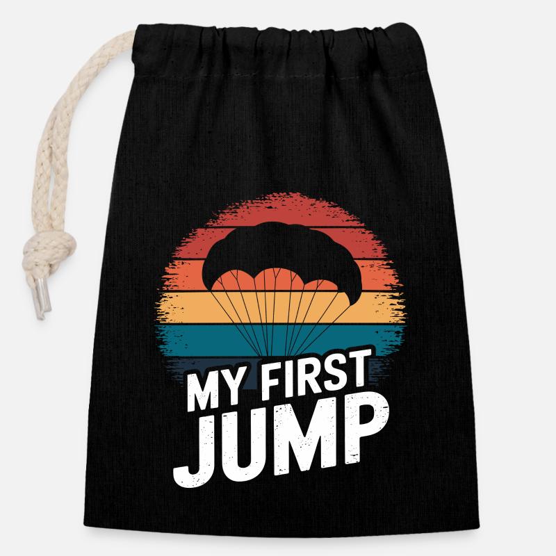 Mon premier saut en parachute - Sac cadeau en coton avec cordon (14 x 20 cm) - noir