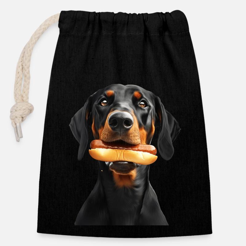 Dobermann - Verschließbarer Geschenkbeutel aus Baumwolle (14x20cm) - Schwarz