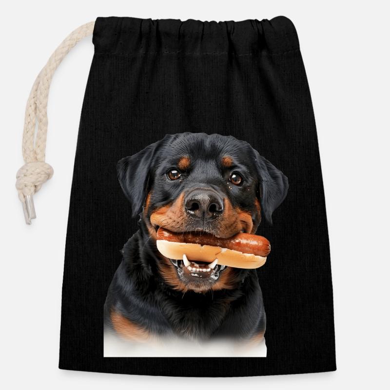 Rottweiler - Sac cadeau en coton avec cordon (14 x 20 cm) - noir