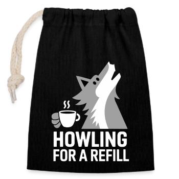 Loup hurlant pour une provision de café - Sac cadeau en coton avec cordon (14 x 20 cm) - noir - Devant