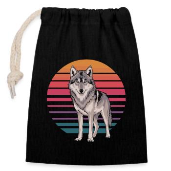 Retro Wolf Vor Sonnenuntergang - Verschließbarer Geschenkbeutel aus Baumwolle (14x20cm) - Schwarz - Vorne